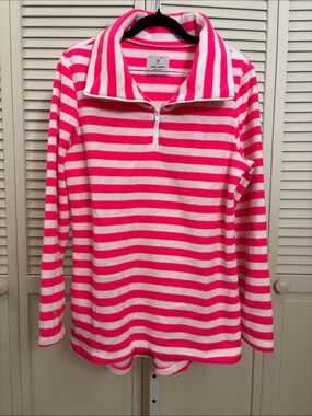 Dudley Stephens Hot Pink & White Striped Quarter-Zip Fleece Pullover Large
